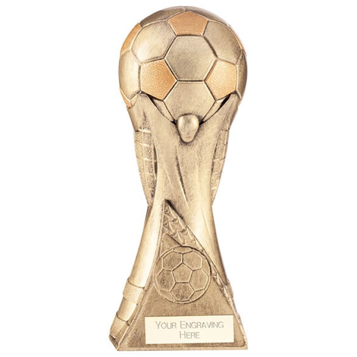 **SPECIAL BUY** WORLD FOOTBALL TROPHY ANTIQUE GOLD - 15CM